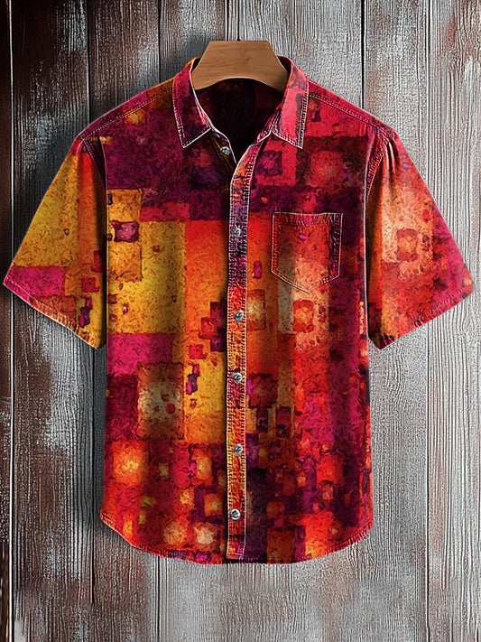 Chemise à manches courtes rétro à imprimé art abstrait pour hommes A / S