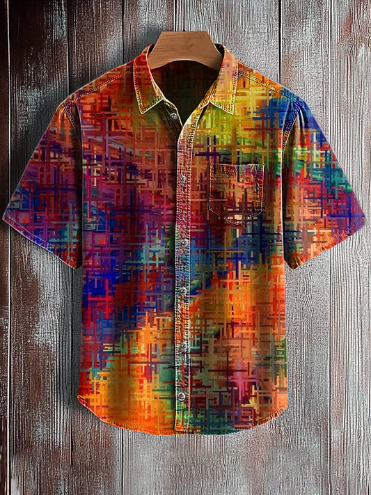 Chemise à manches courtes rétro à imprimé art abstrait pour hommes A / S
