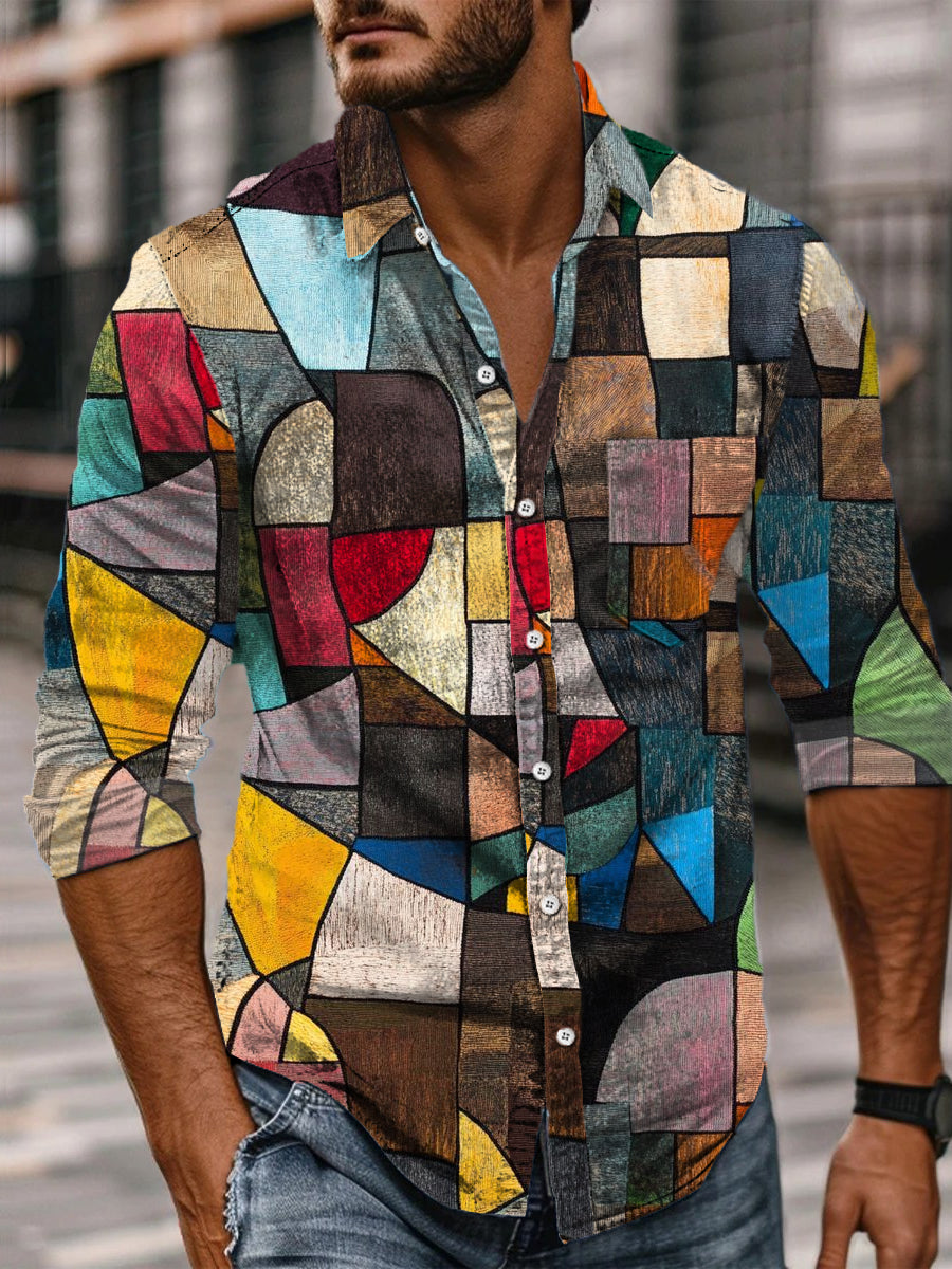Rétro Abstrait Gradient Art Imprimer Casual Chemise à manches longues A / S