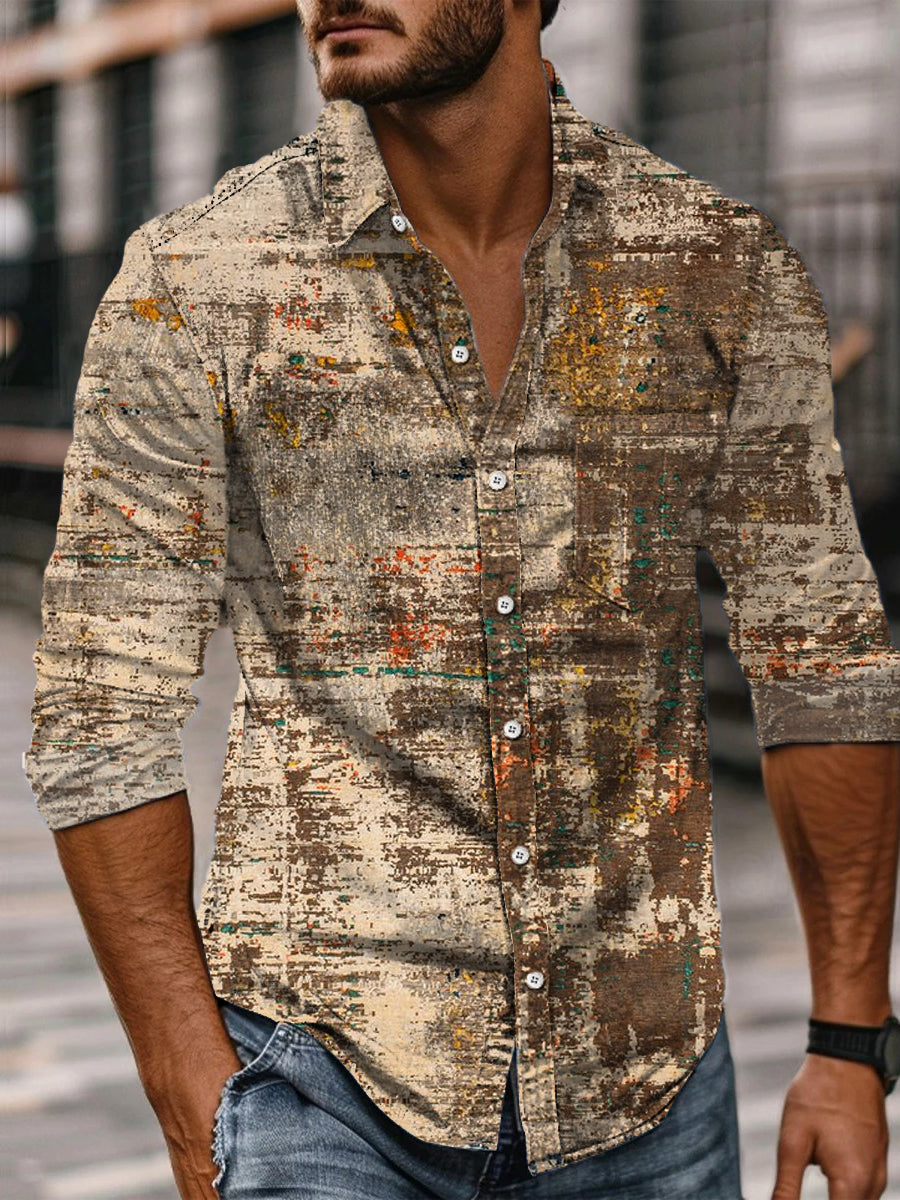 Rétro Abstrait Gradient Art Imprimer Casual Chemise à manches longues A / S