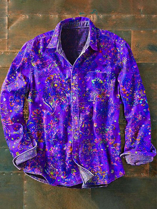Chemise à manches longues rétro à imprimé floral pour hommes Violet / S