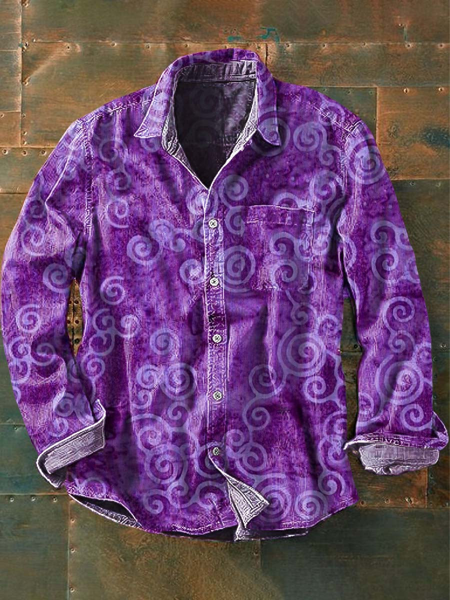 Chemise décontractée à manches longues à imprimé floral vintage pour hommes comme image / S