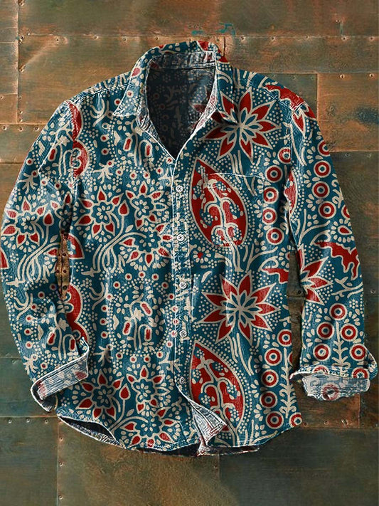 Chemise à manches longues vintage à imprimé floral pour hommes comme image / S