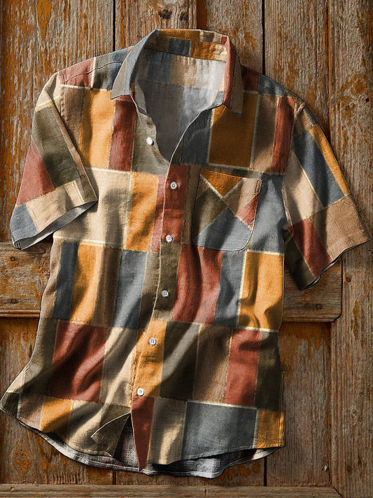 Chemise à manches courtes rétro imprimée géométrique multicolore pour hommes coloré / S