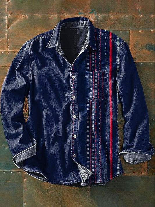 Chemise à manches longues décontractée imprimée de style occidental vintage pour hommes comme image / S