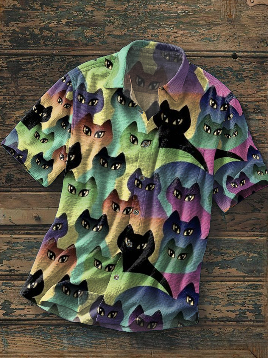 Chemise à manches courtes rétro à imprimé art abstrait pour hommes A / S