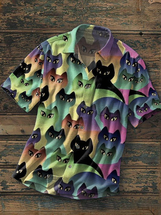 Chemise à manches courtes rétro à imprimé art abstrait pour hommes A / S