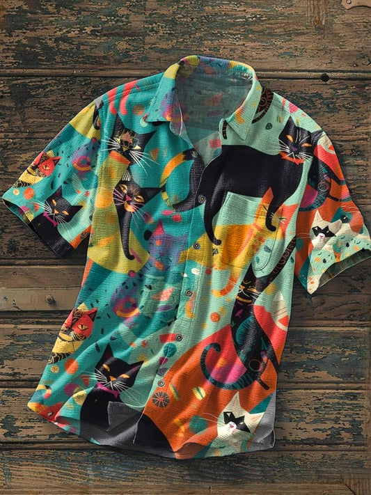 Chemise à manches courtes rétro à imprimé art abstrait pour hommes A / S