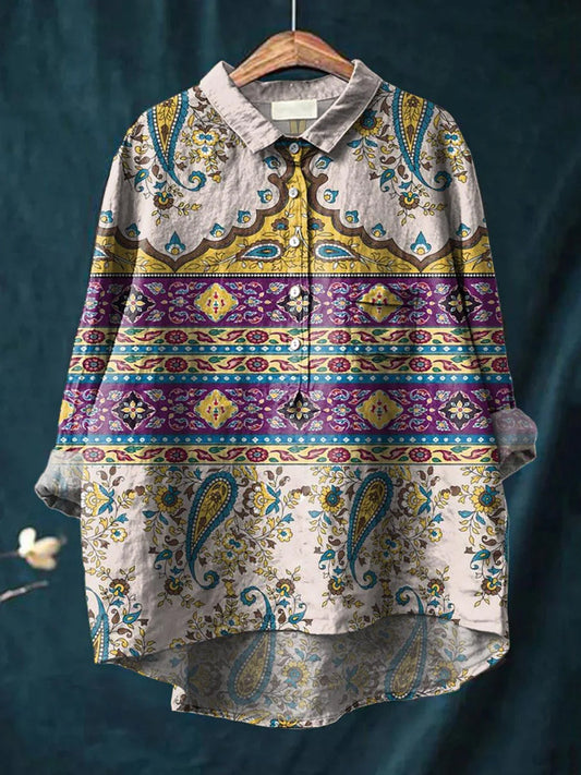 Chemise décontractée en coton confortable à manches longues et imprimé floral Boho rétro A / S
