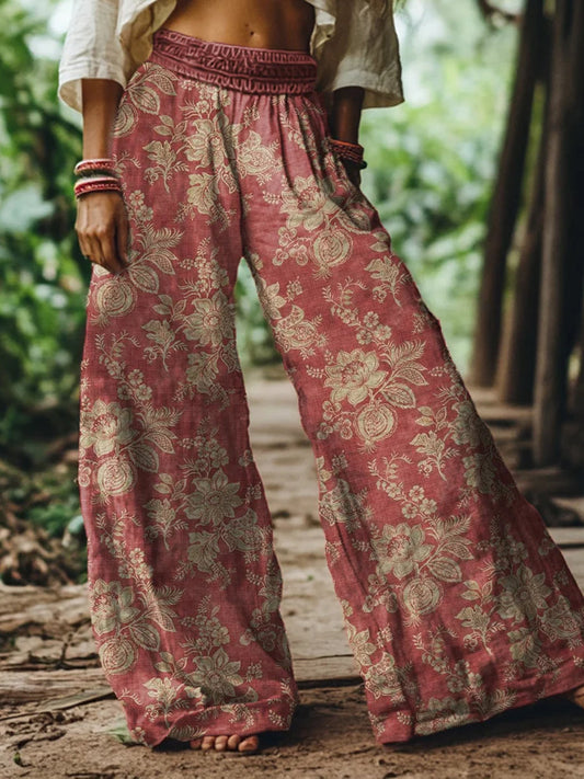 Pantalon de confort bohème décontracté à imprimé floral vintage pour femmes A / S