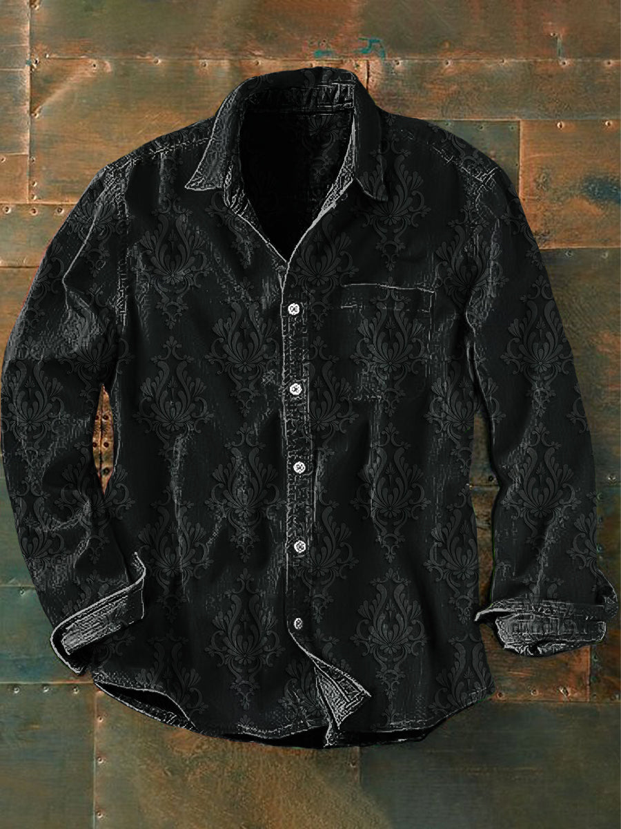Chemise à manches longues décontractée à imprimé floral gothique vintage pour hommes unisexe Gris foncé / S