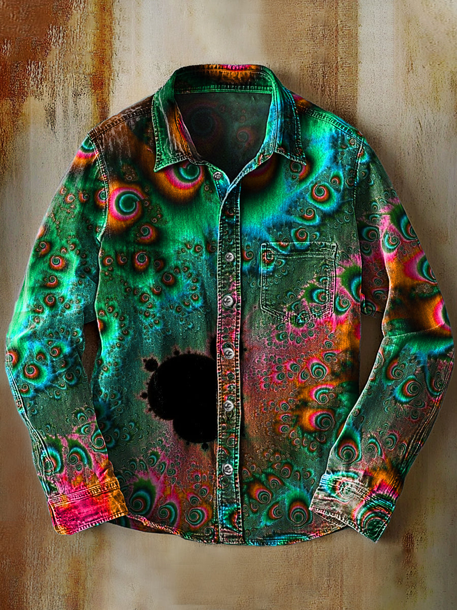 Rétro Abstrait Gradient Art Imprimer Casual Chemise à manches longues E / S
