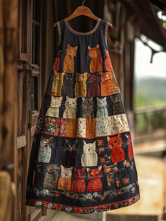 Robe imprimée design patchwork chat artistique pour femmes comme image / S