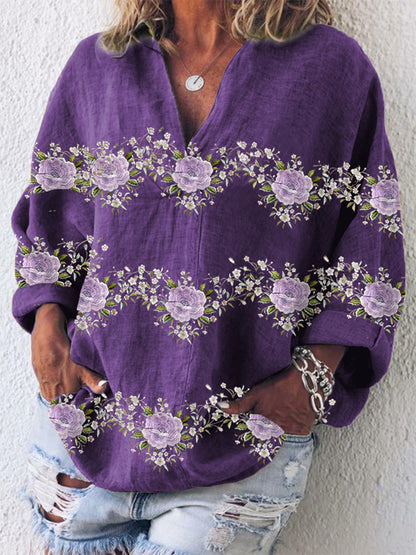 Chemise de soutien de sensibilisation à la maladie d’Alzheimer à imprimé floral violet pour femme Violet / S