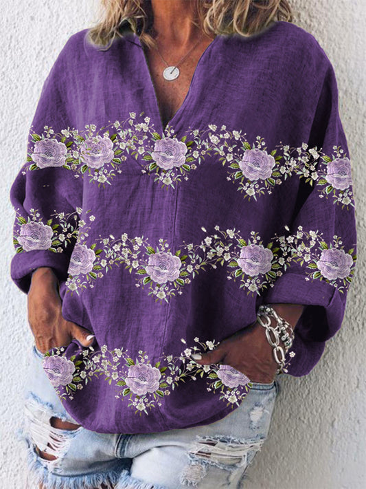 Chemise de soutien de sensibilisation à la maladie d’Alzheimer à imprimé floral violet pour femme Violet / S