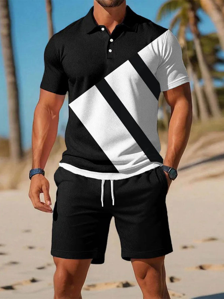 Costume de polo à manches courtes pour hommes Noir / S