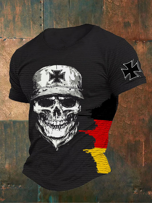 T-shirt allemand à imprimé crâne en croix de fer pour hommes Noir / S