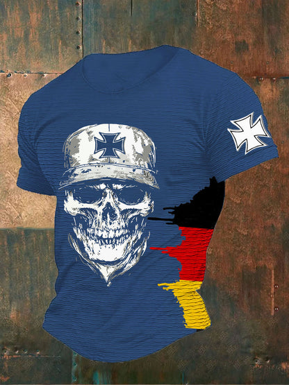 T-shirt allemand à imprimé crâne en croix de fer pour hommes Bleu / S
