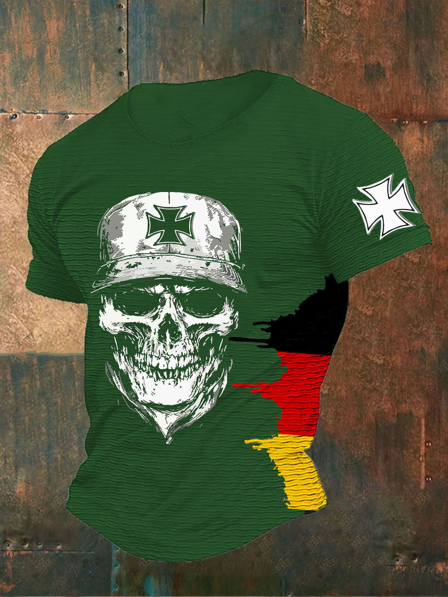 T-shirt allemand à imprimé crâne en croix de fer pour hommes Vert / S