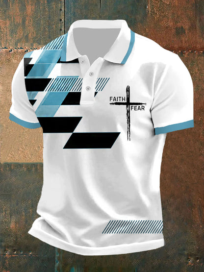 Hommes Faith Sur La Peur Croix Faith Géométrique Imprimer Polo Décontracté Bleu / S