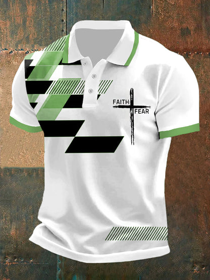 Hommes Faith Sur La Peur Croix Faith Géométrique Imprimer Polo Décontracté Vert / S