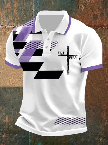 Hommes Faith Sur La Peur Croix Faith Géométrique Imprimer Polo Décontracté Violet / S