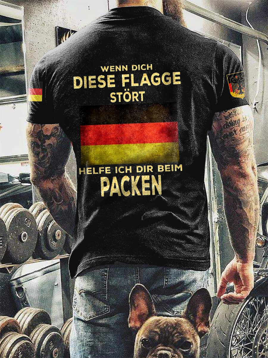 T-shirt imprimé à manches courtes pour homme Wenn dich diese flagge stört helfe ich dir beim packen Noir / S