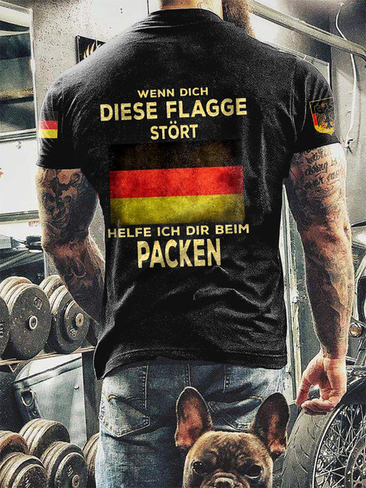 T-shirt imprimé à manches courtes pour homme Wenn dich diese flagge stört helfe ich dir beim packen Noir / S