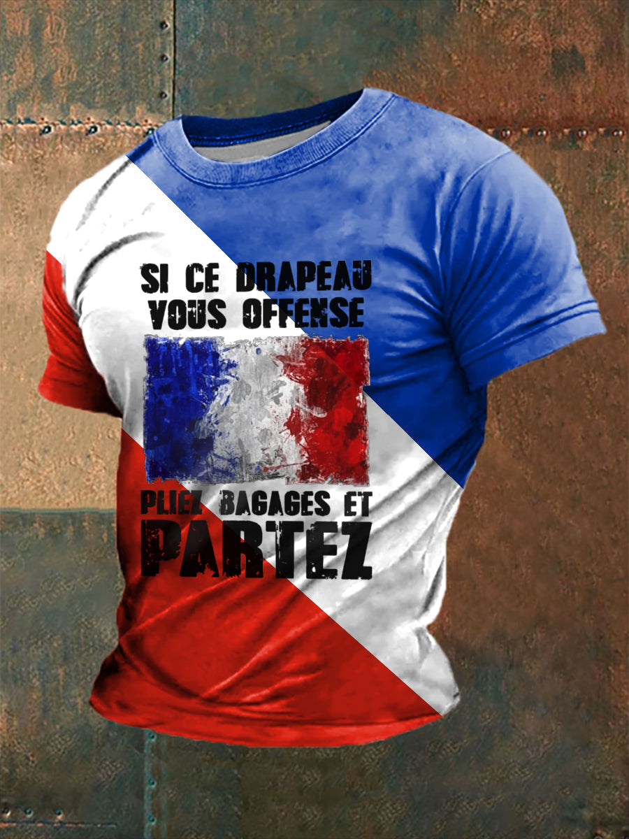 T-shirt imprimé à manches courtes Si Ce Drapeau Te Dérange Homme comme image / S