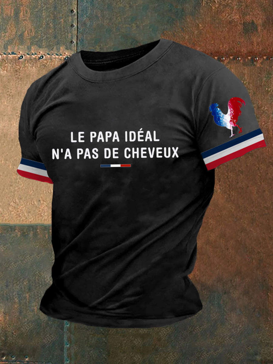 T-shirt à manches courtes imprimé à col en V pour hommes Noir / S