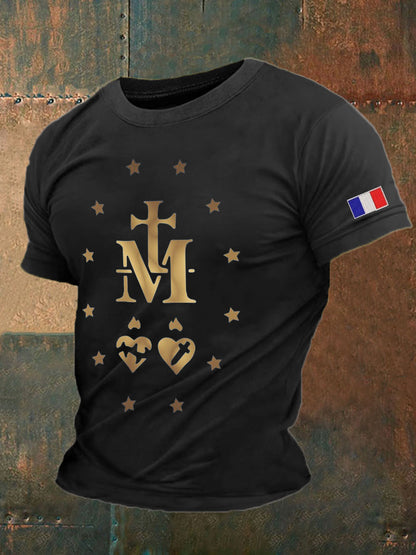 T-shirt imprimé catholique pour hommes Noir / S