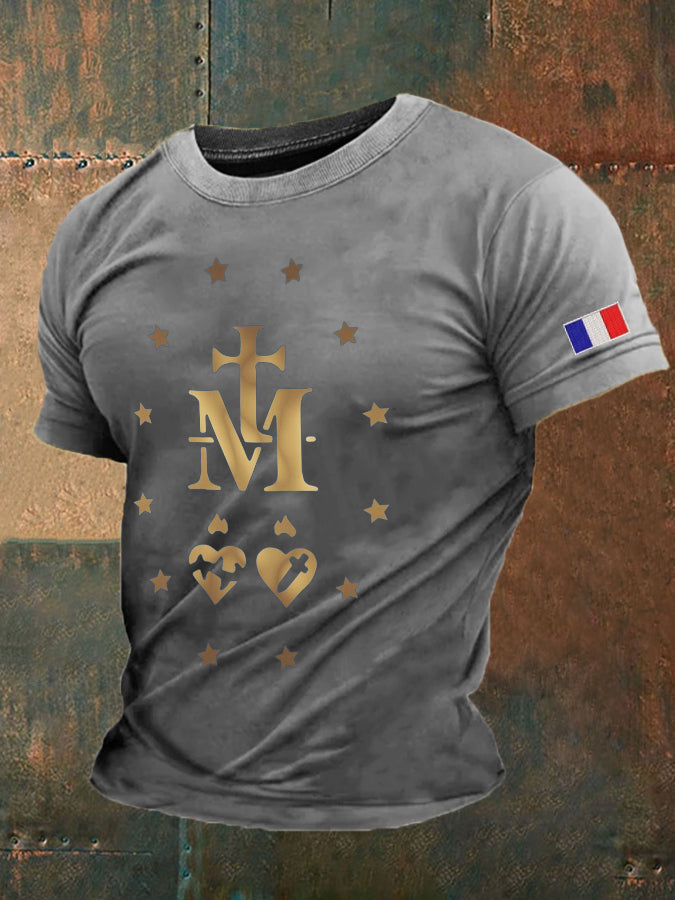 T-shirt imprimé catholique pour hommes Gris clair / S