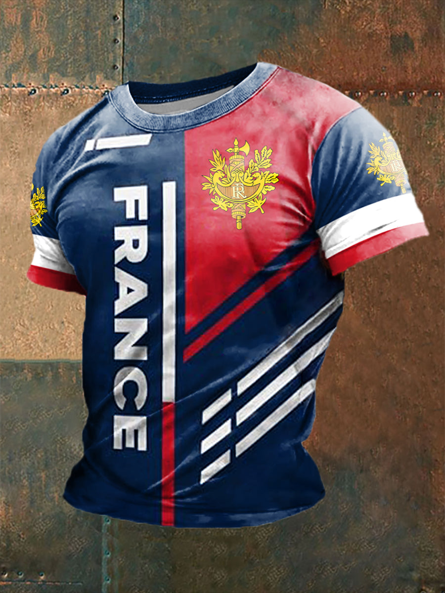 T-shirt à Manches Courtes Design Drapeau Français pour Hommes comme image / S