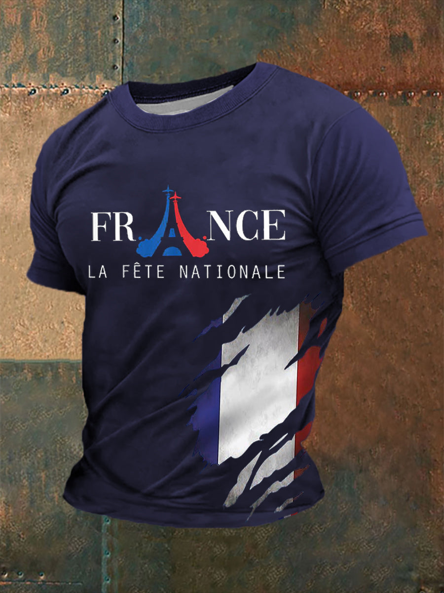 T-shirt à manches courtes imprimé Fete Nationale Homme Bleu Marine / S