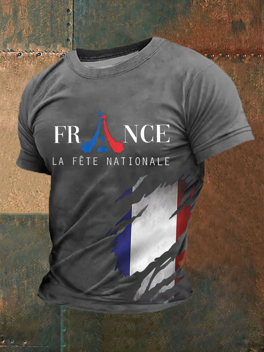 T-shirt à manches courtes imprimé Fete Nationale Homme Gris Clair / S