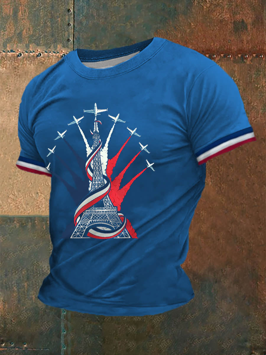 T-shirt à manches courtes imprimé Fete Nationale Homme Bleu Clair / S