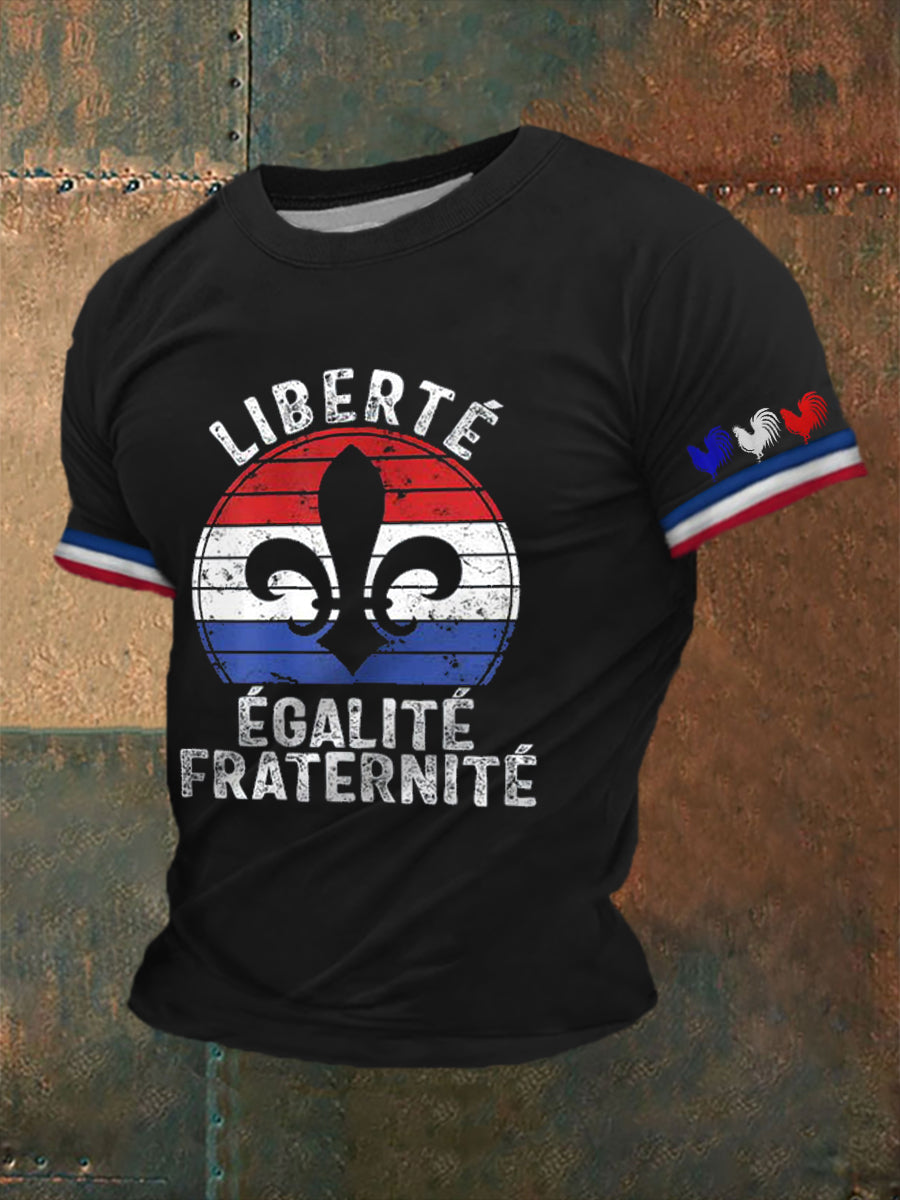 T-shirt à manches courtes imprimé Liberte Egalite Fraternite Homme Noir / S