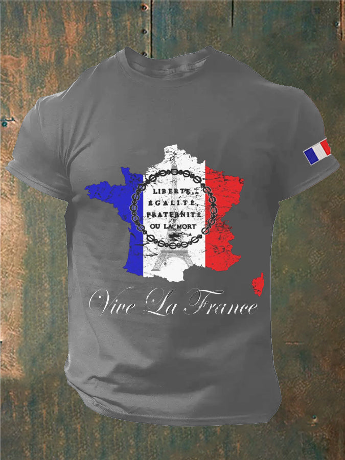 T-shirt imprimé France Liberty Equality Fraternity pour homme gris clair / S