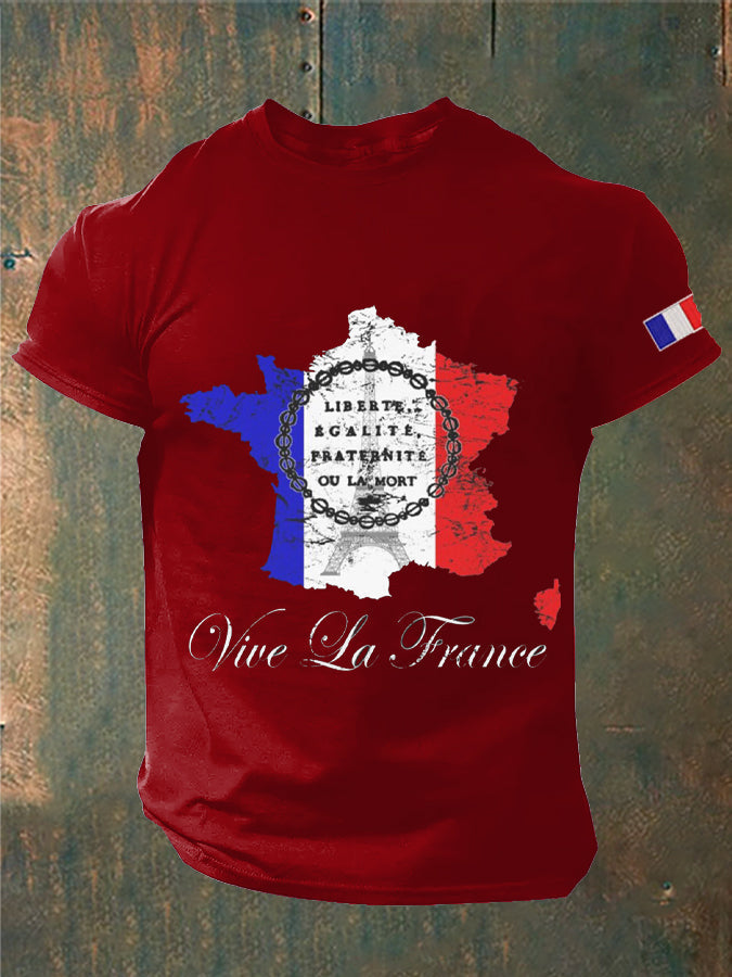 T-shirt imprimé France Liberty Equality Fraternity pour homme rouge profond / S