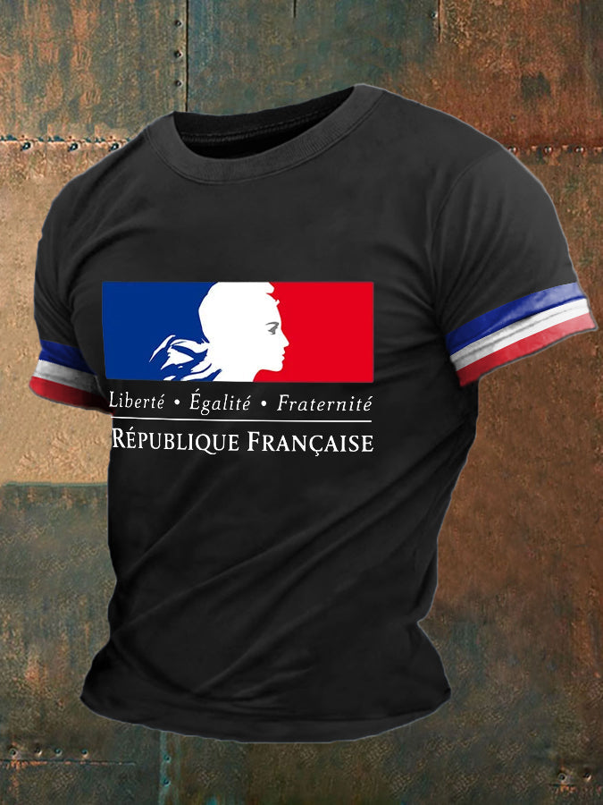 T-shirt imprimé France Liberty Equality Fraternity pour homme Noir / S