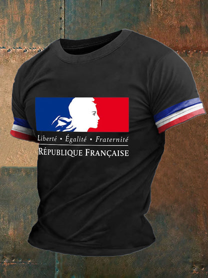 T-shirt imprimé France Liberty Equality Fraternity pour homme Noir / S