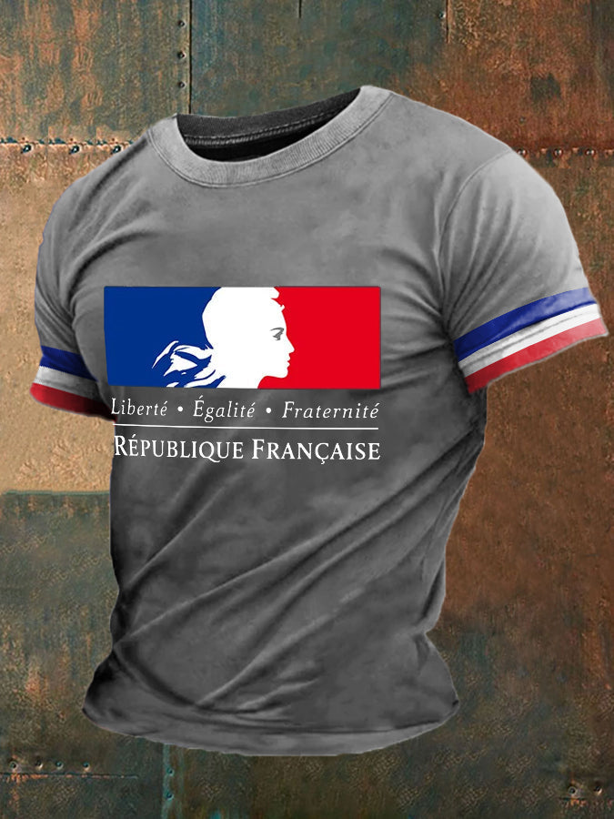 T-shirt imprimé France Liberty Equality Fraternity pour homme Gris Clair / S