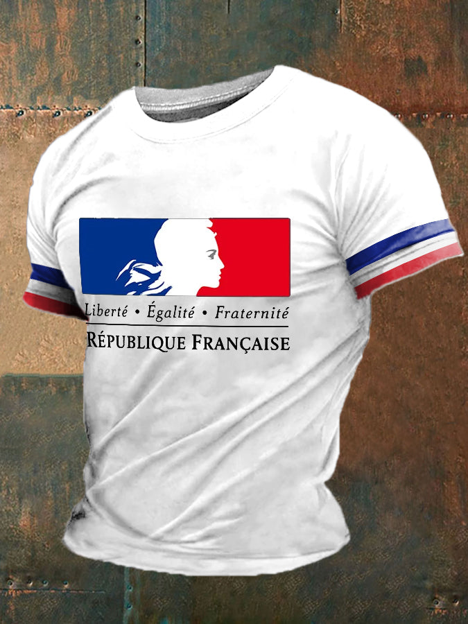 T-shirt imprimé France Liberty Equality Fraternity pour homme Blanc / S