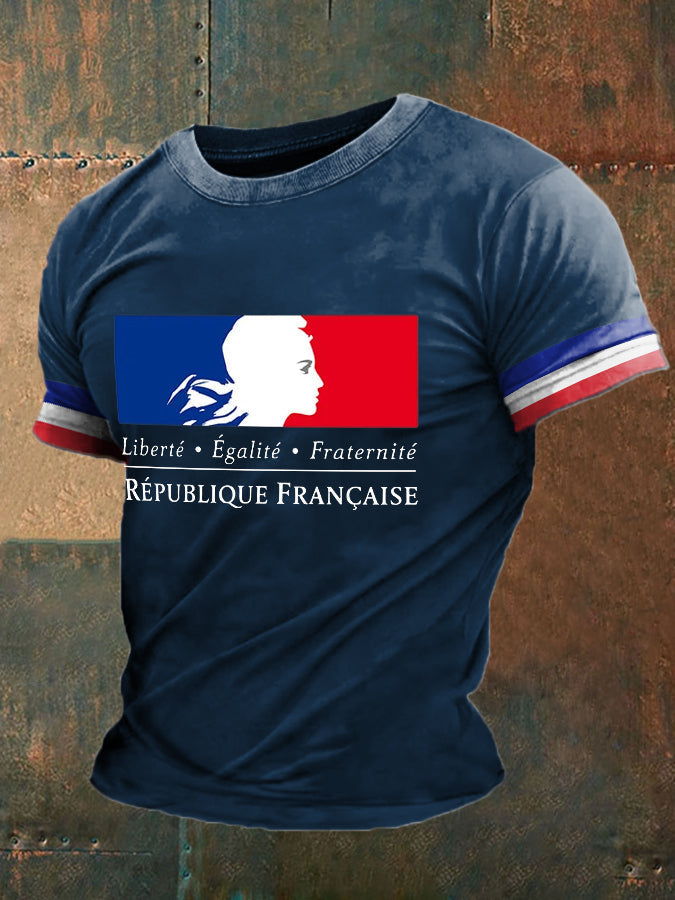 T-shirt imprimé France Liberty Equality Fraternity pour homme Bleu Marine / S