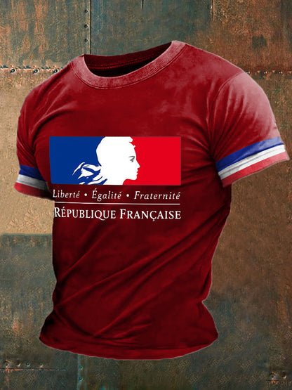 T-shirt imprimé France Liberty Equality Fraternity pour homme Rouge / S