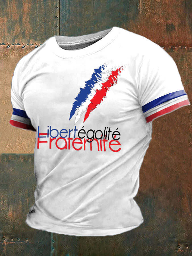 T-shirt imprimé France Liberty Equality Fraternity pour homme Blanc / S