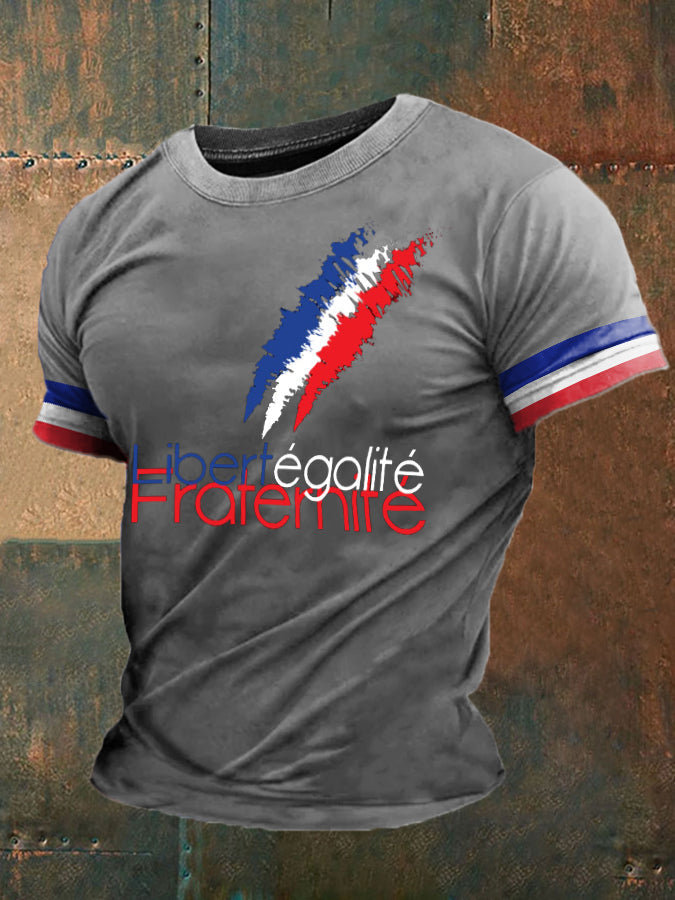 T-shirt imprimé France Liberty Equality Fraternity pour homme Gris Clair / S