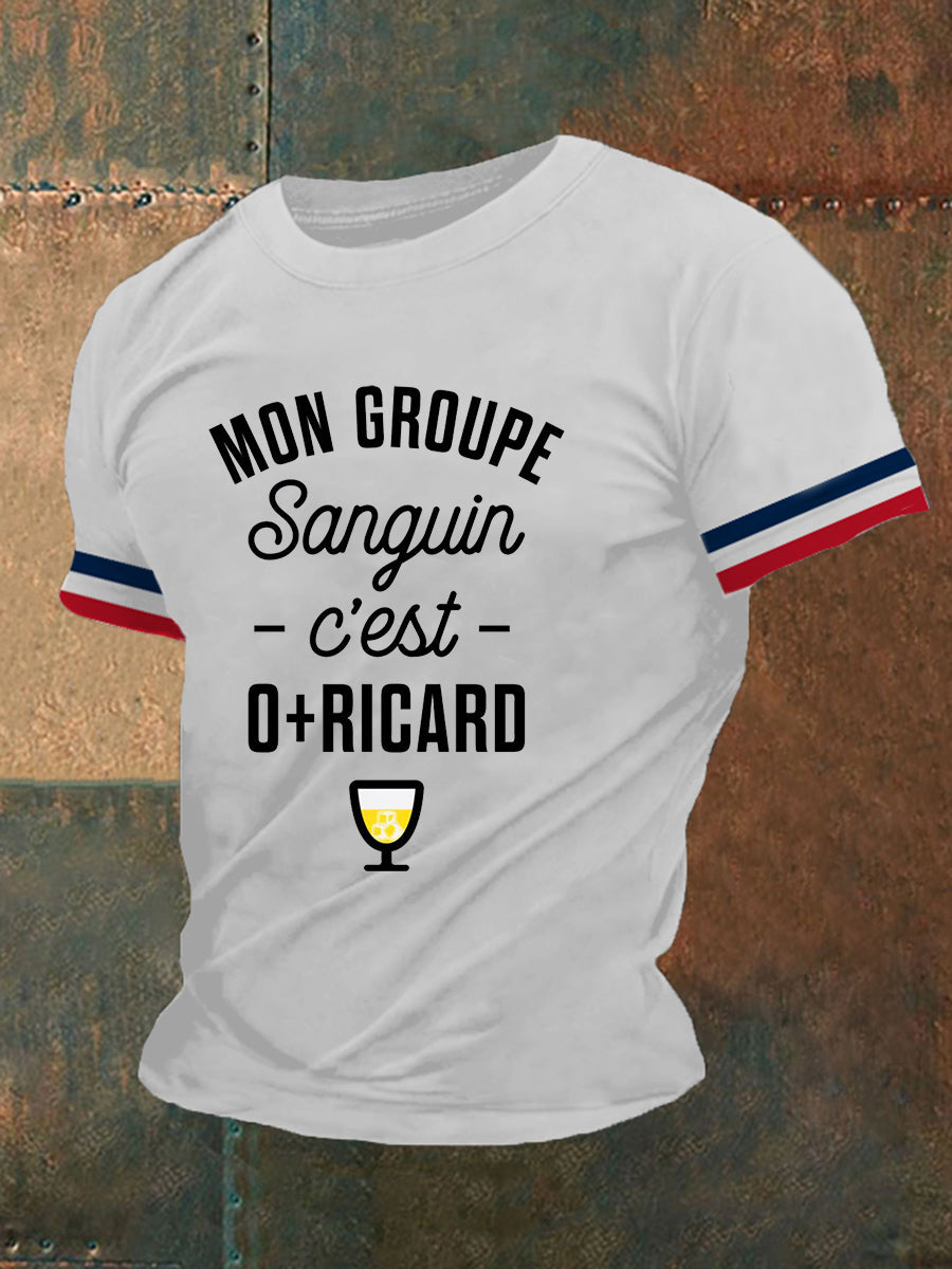 T-shirt à manches courtes Mon groupe sanguin c’est O Ricard pour homme Blanc / S