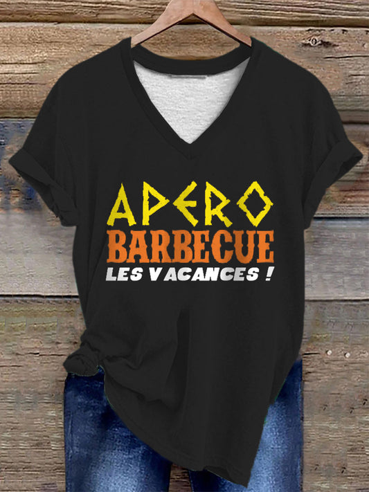 T-shirt Apéro barbecue les vacances pour femme Noir / S