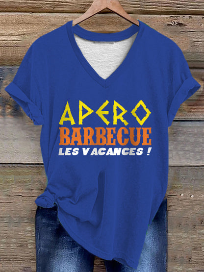 T-shirt Apéro barbecue les vacances pour femme Bleu / S